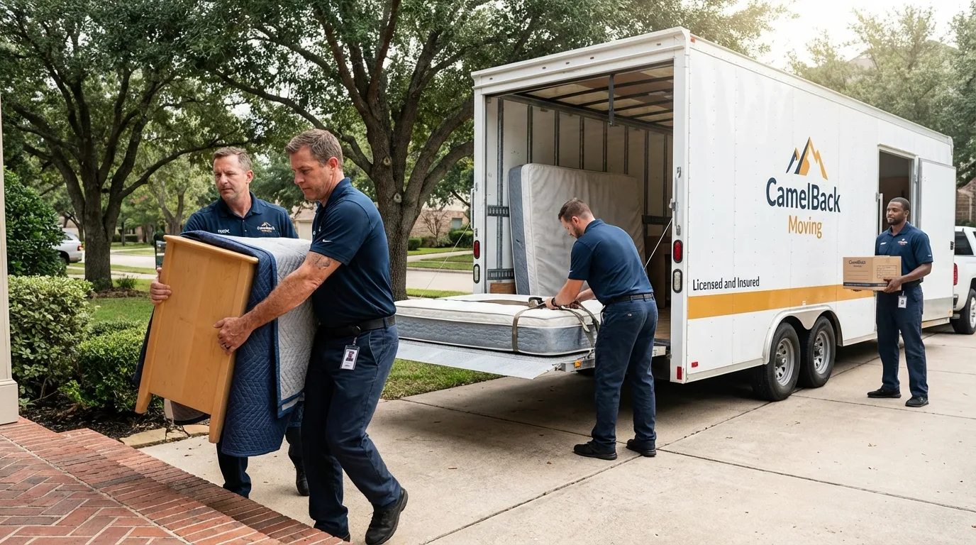 Crew loading residential truck for cross-state move from Hydesville, CA