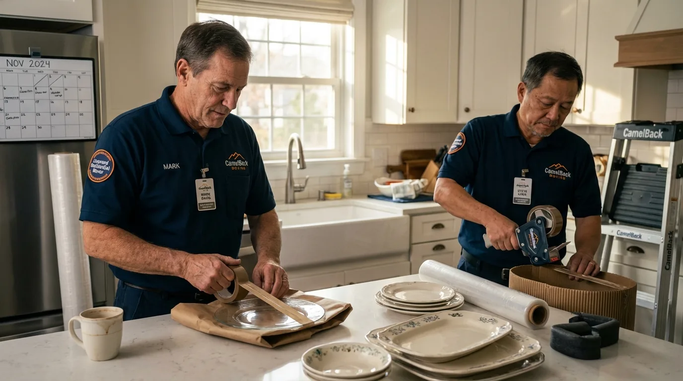 Professional crew packing kitchen dishware in Hydesville, CA